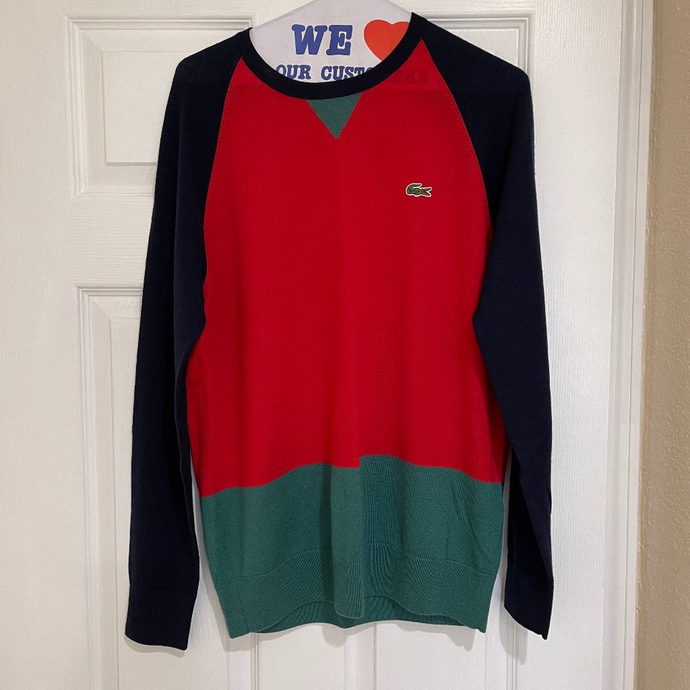Lacoste Red and Green Crew Neck Sweater